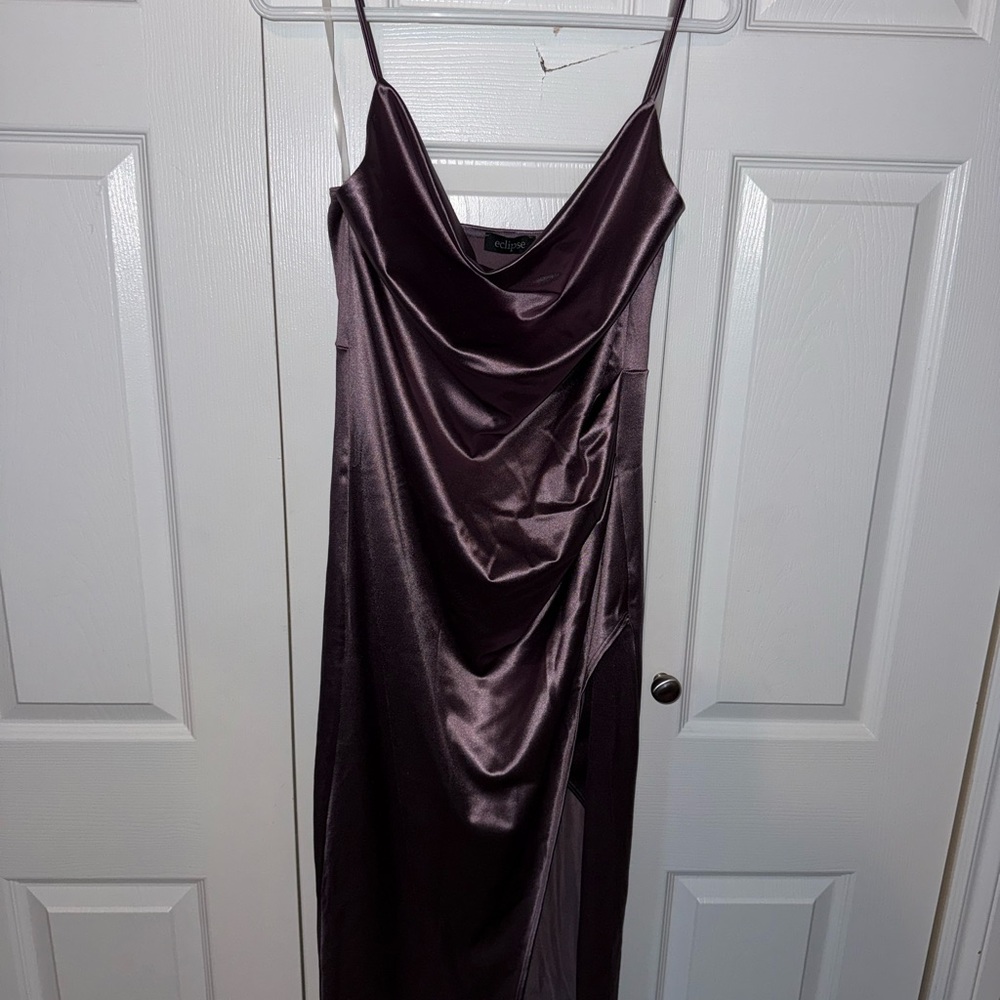 Eclipse Deep Purple Satin Midi Dress